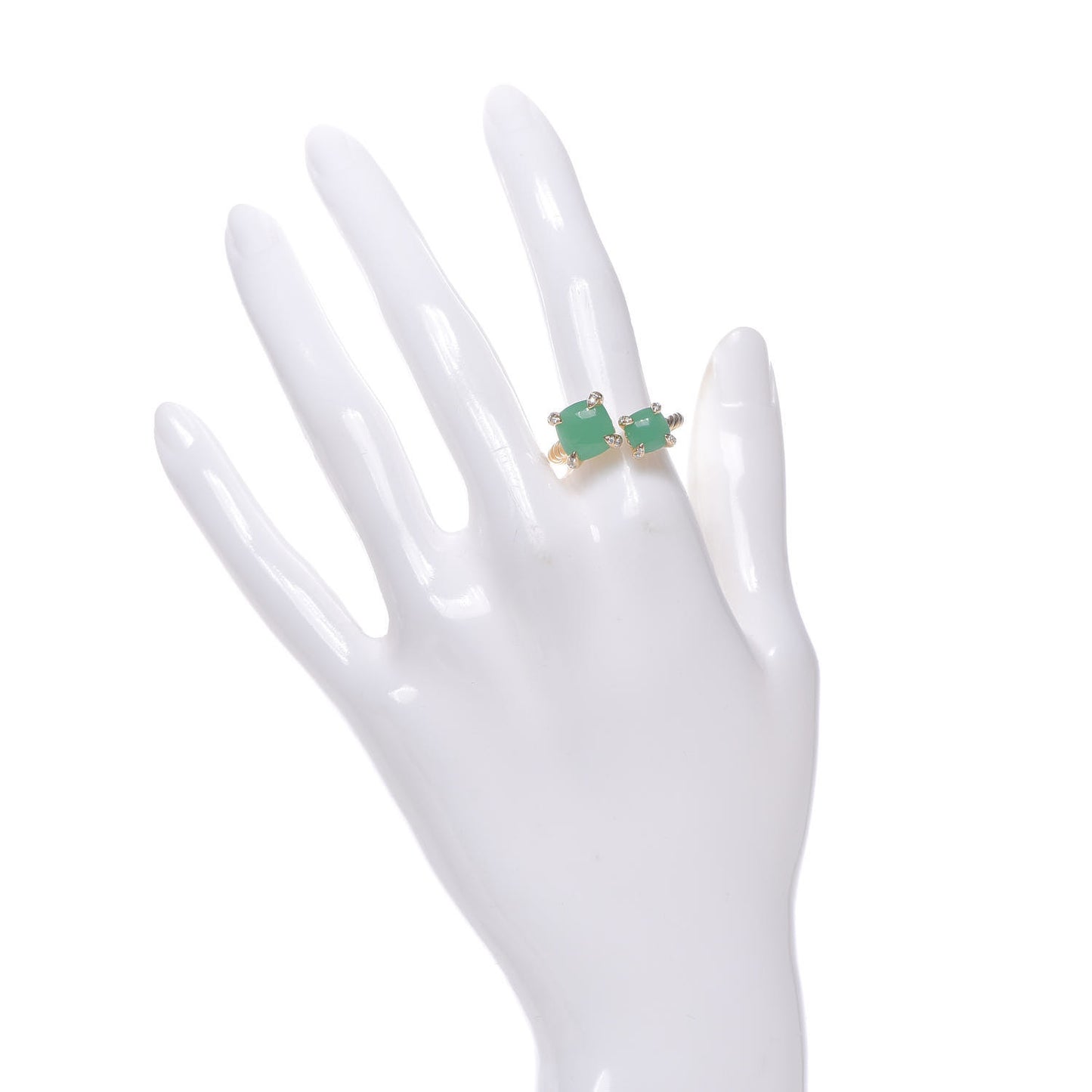 18K Yellow Gold Diamond Chrysoprase Chatelaine Bypass Ring 54 7