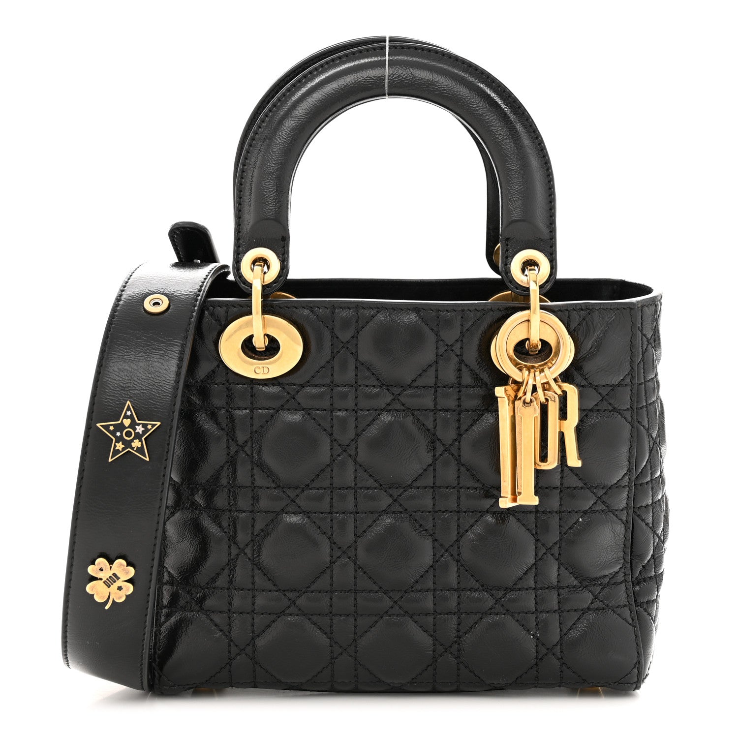 Christian Dior Crinkled Patent Cannage Small Lucky Badges My Lady Dior Black 1 of 11