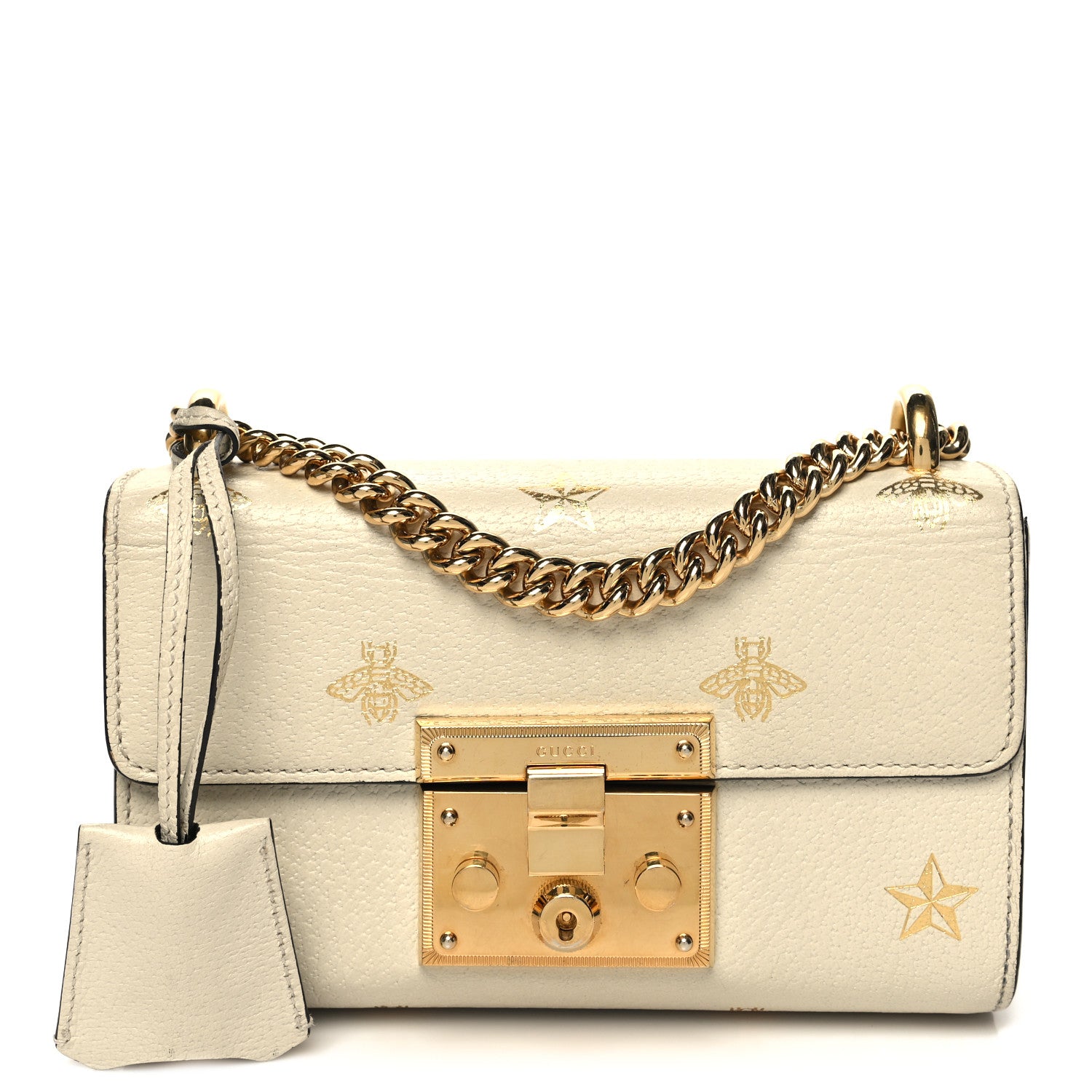 Gucci Grained Calfskin Bee Star Small Padlock Shoulder Bag White 1 of 11