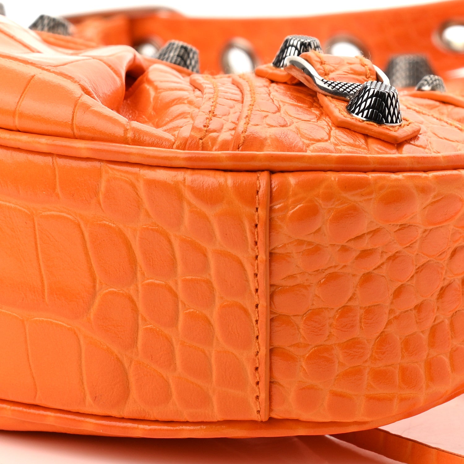 Balenciaga Extra Supple Calfskin Crocodile Embossed Le Cagole Shoulder Bag XS Pop Orange 10 of 11