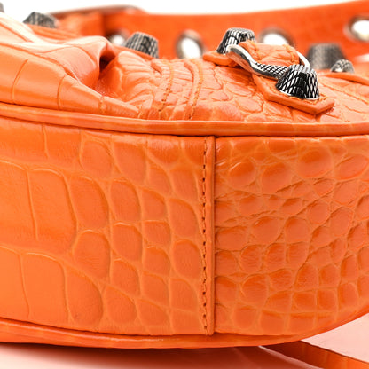 Balenciaga Extra Supple Calfskin Crocodile Embossed Le Cagole Shoulder Bag XS Pop Orange 10 of 11