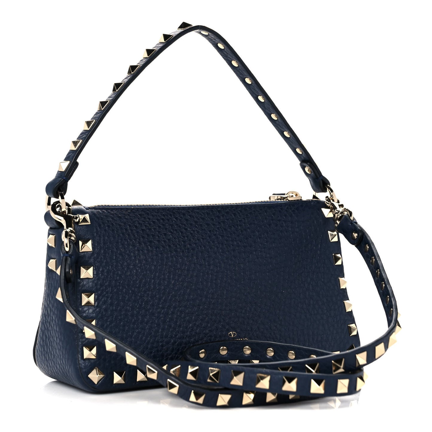 Pebbled Calfskin Small Rockstud Flip Lock Shoulder Bag Marine