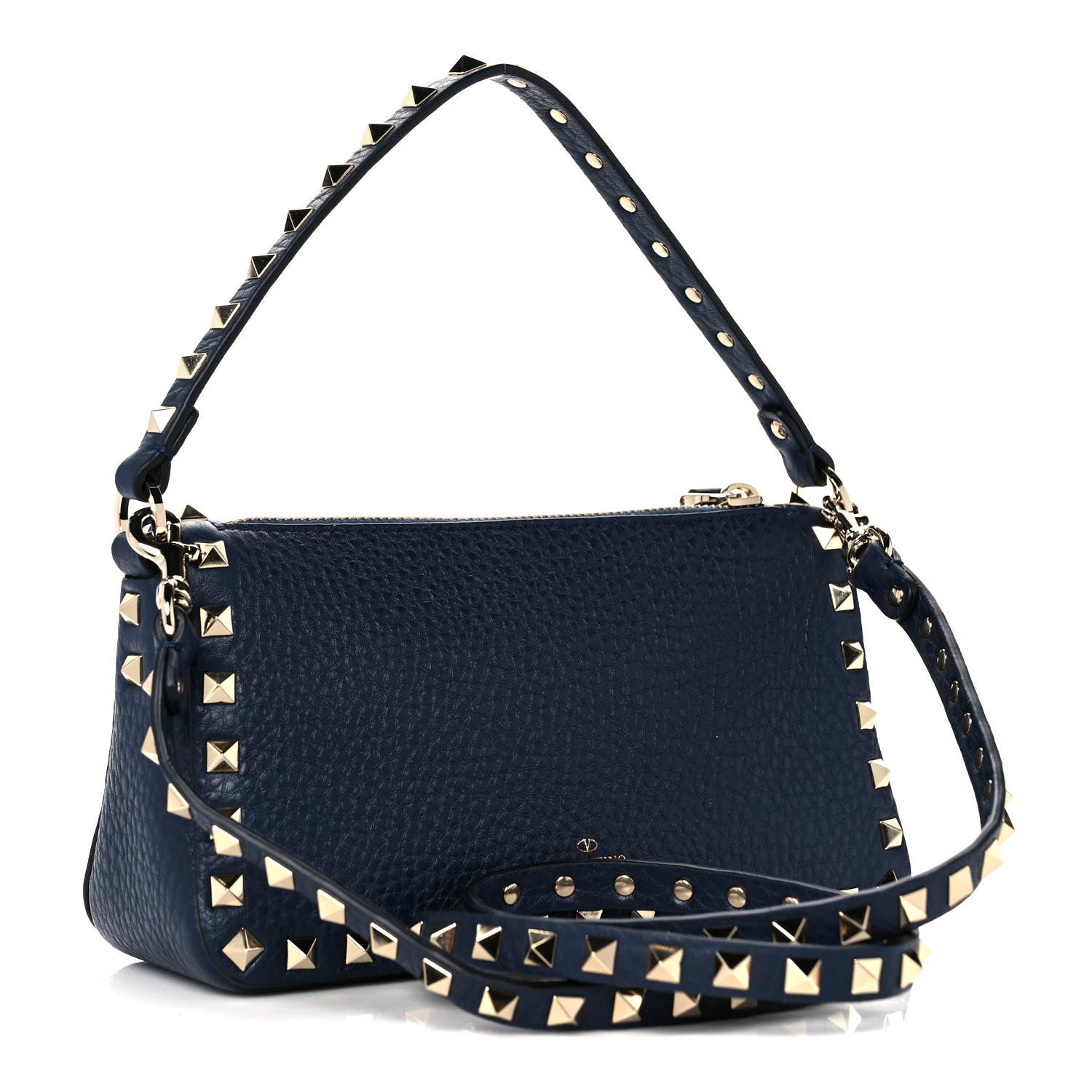 Valentino Garavani Pebbled Calfskin Small Rockstud Flip Lock Shoulder Bag Marine 3 of 9