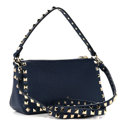Valentino Garavani Pebbled Calfskin Small Rockstud Flip Lock Shoulder Bag Marine 3 of 9