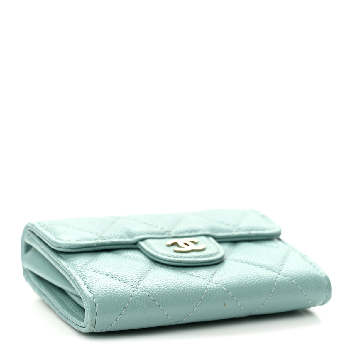 Chanel Caviar Quilted Flap Card Holder Wallet Light Green 4 of 9