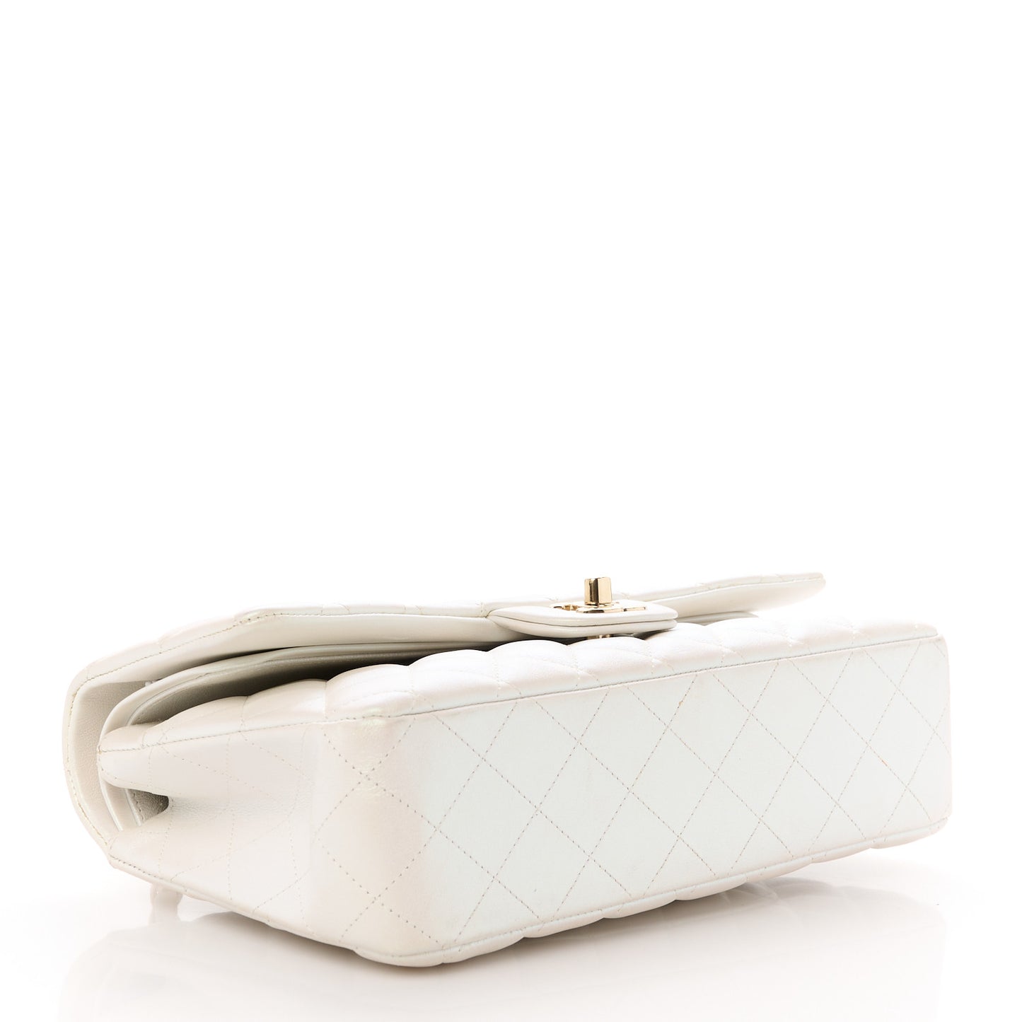 Iridescent Calfskin Quilted Medium Double Flap White