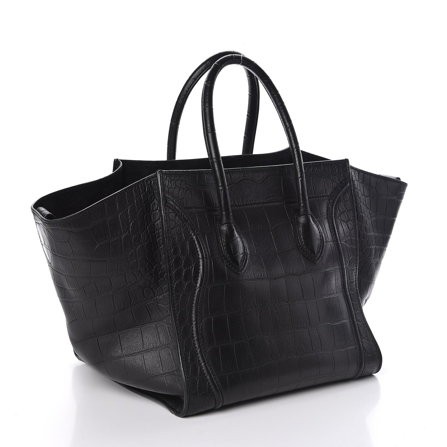 Crocodile Embossed Calfskin Medium Phantom Luggage Black