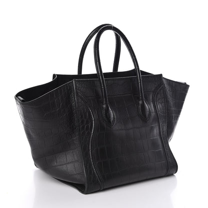 Celine Crocodile Embossed Calfskin Medium Phantom Luggage Black 3 of 10