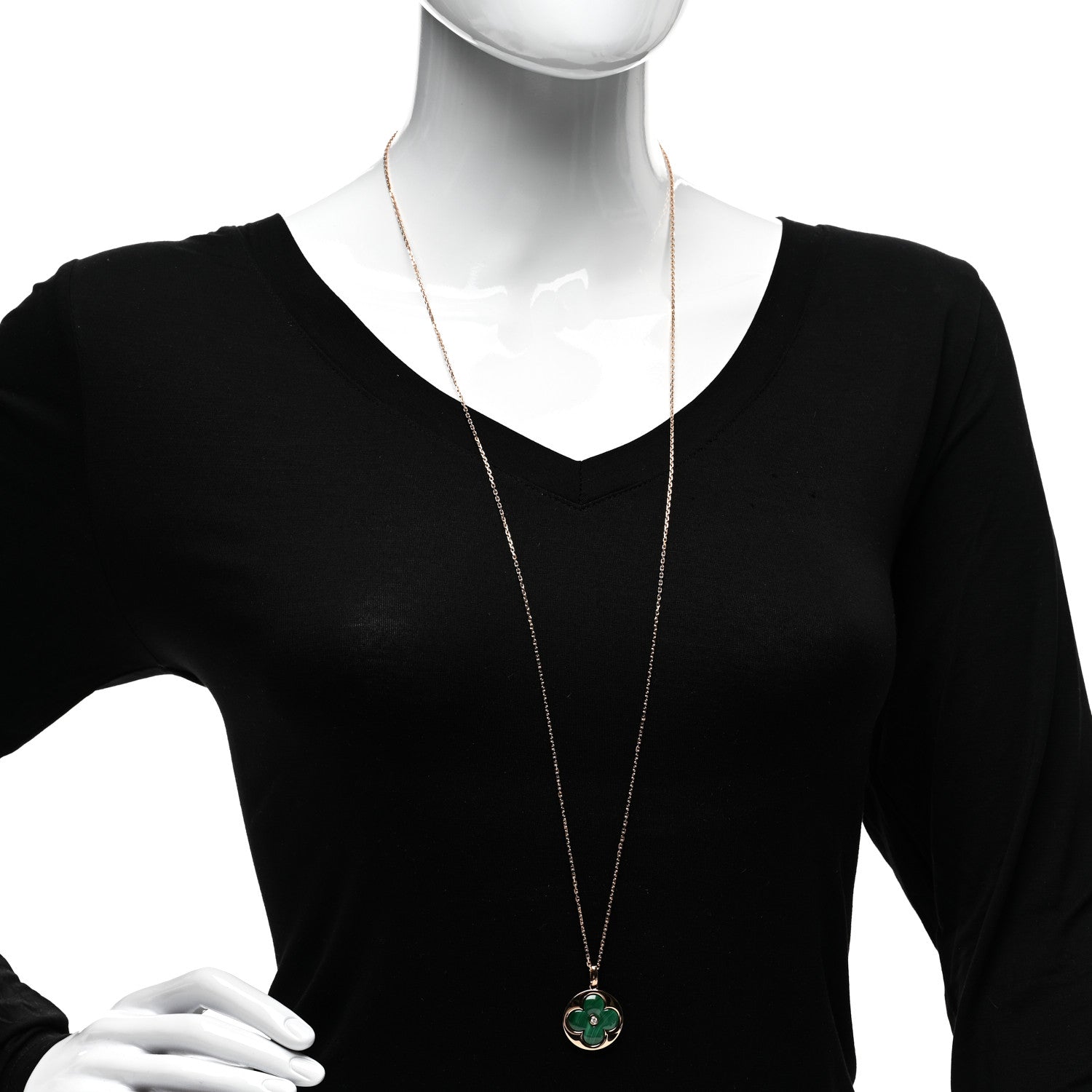 Louis Vuitton 18K Pink Gold Diamond Malachite Color Blossom Extra Large BB Sun Pendant Necklace 2 of 4
