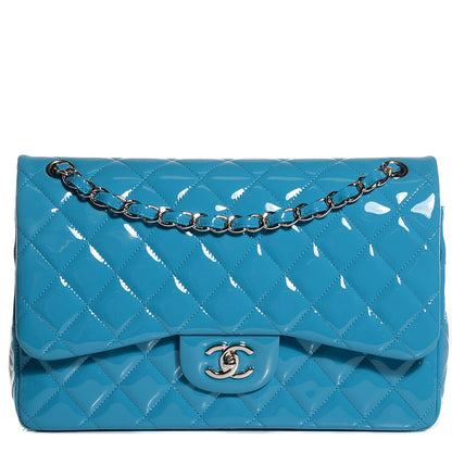 Chanel Patent Quilted Jumbo Double Flap Turquoise Blue 1 of 9