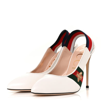 Gucci Malaga Kid Web Sylvie High Heel Slingback Pumps 40 White 3 of 9