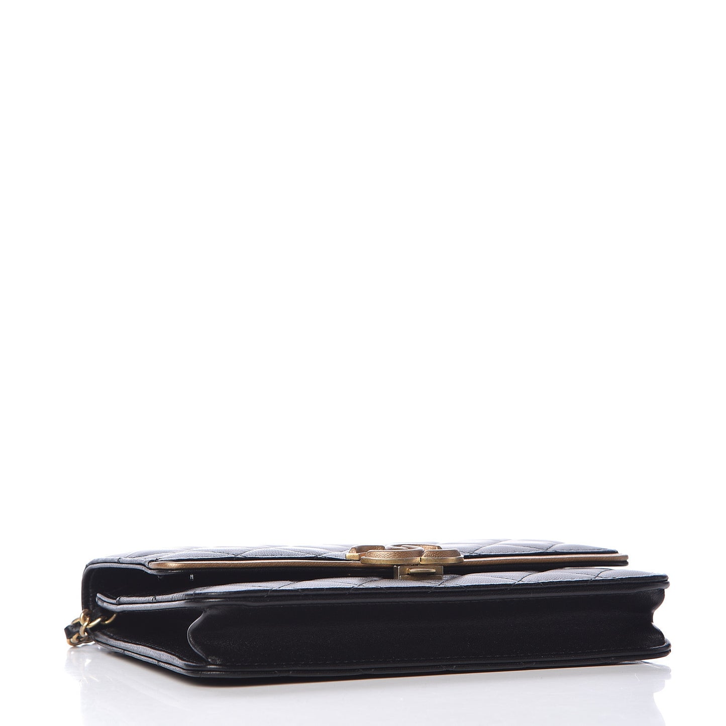 Lambskin Quilted CC Chic Wallet on Chain WOC Black Gold