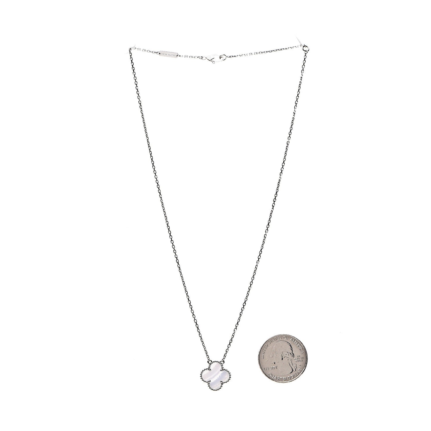 18K White Gold Chalcedony Vintage Alhambra Pendant Necklace