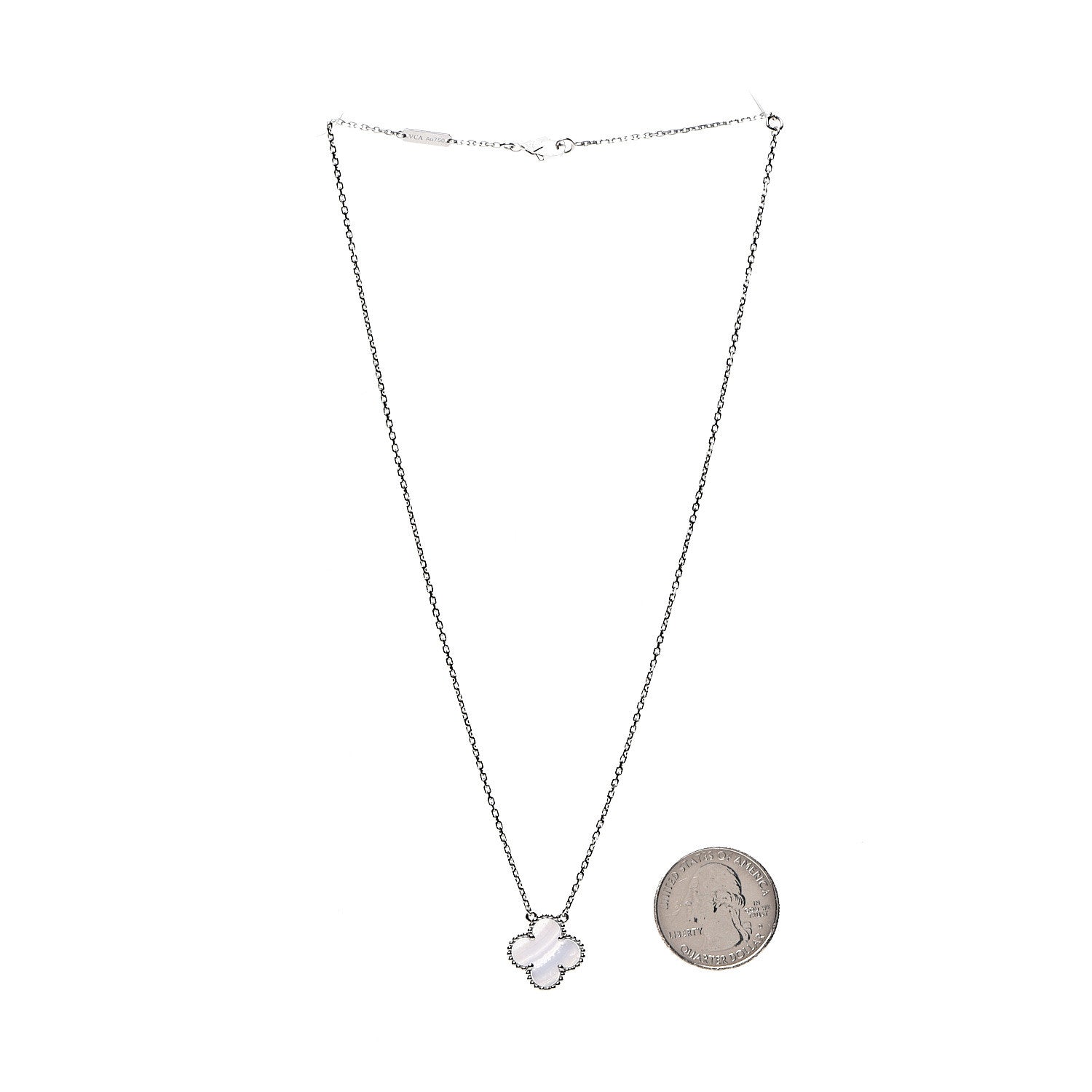 Van Cleef & Arpels 18K White Gold Chalcedony Vintage Alhambra Pendant Necklace 3 of 7