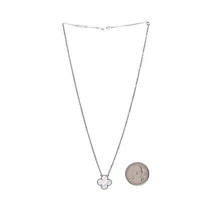 Van Cleef & Arpels 18K White Gold Chalcedony Vintage Alhambra Pendant Necklace 3 of 7