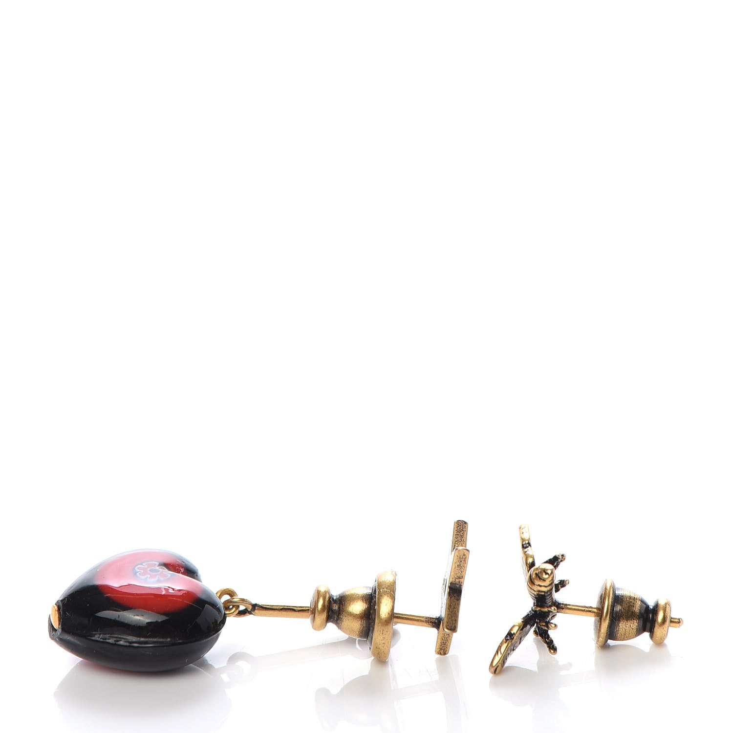 Christian Dior Metal Star Heart Bee D-Murrine Earrings Black Red 3 of 4