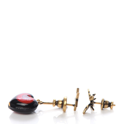 Christian Dior Metal Star Heart Bee D-Murrine Earrings Black Red 3 of 4