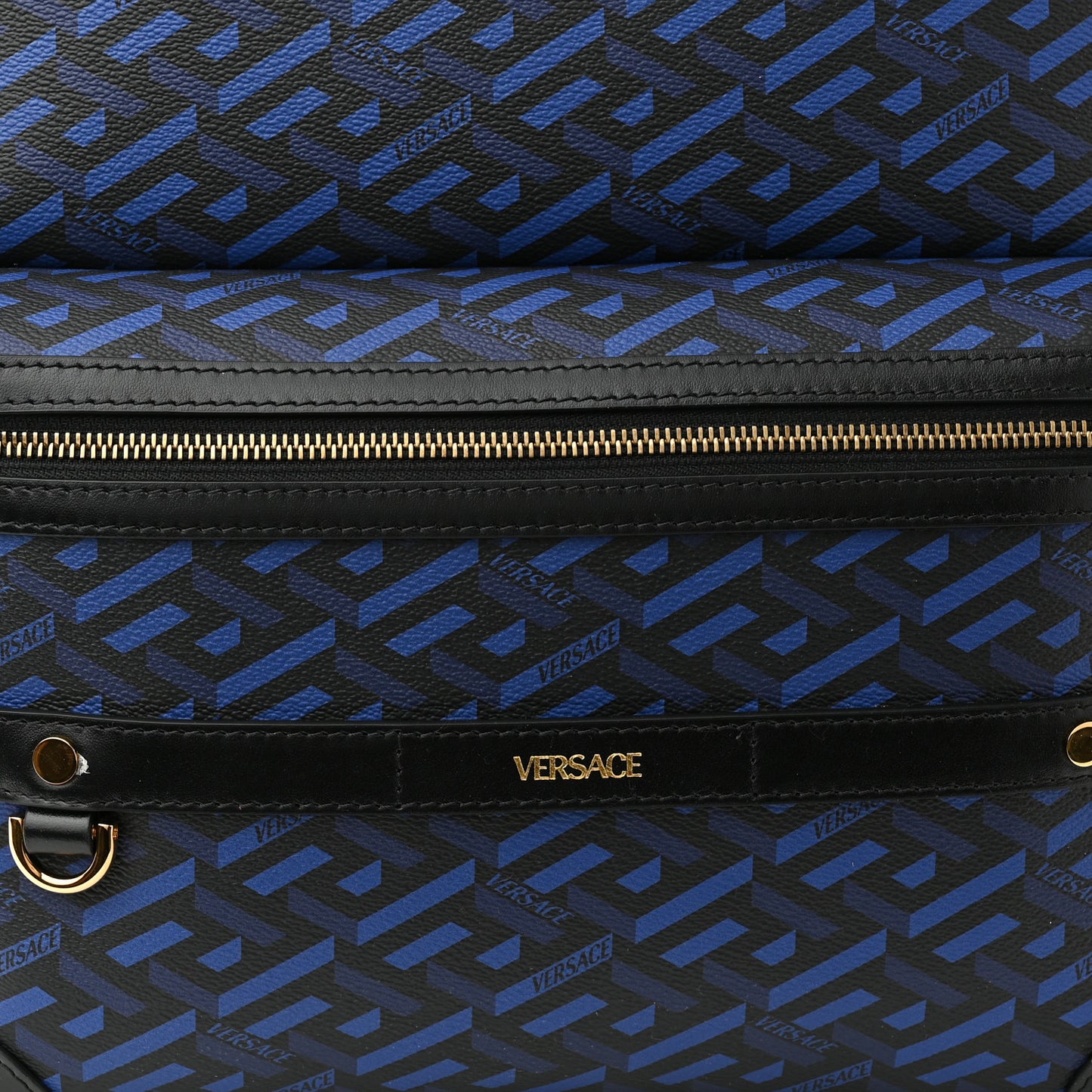 Coated Canvas Calfskin La Greca Signature Backpack Black Blue
