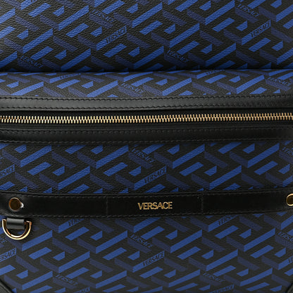 Versace Coated Canvas Calfskin La Greca Signature Backpack Black Blue 7 of 9