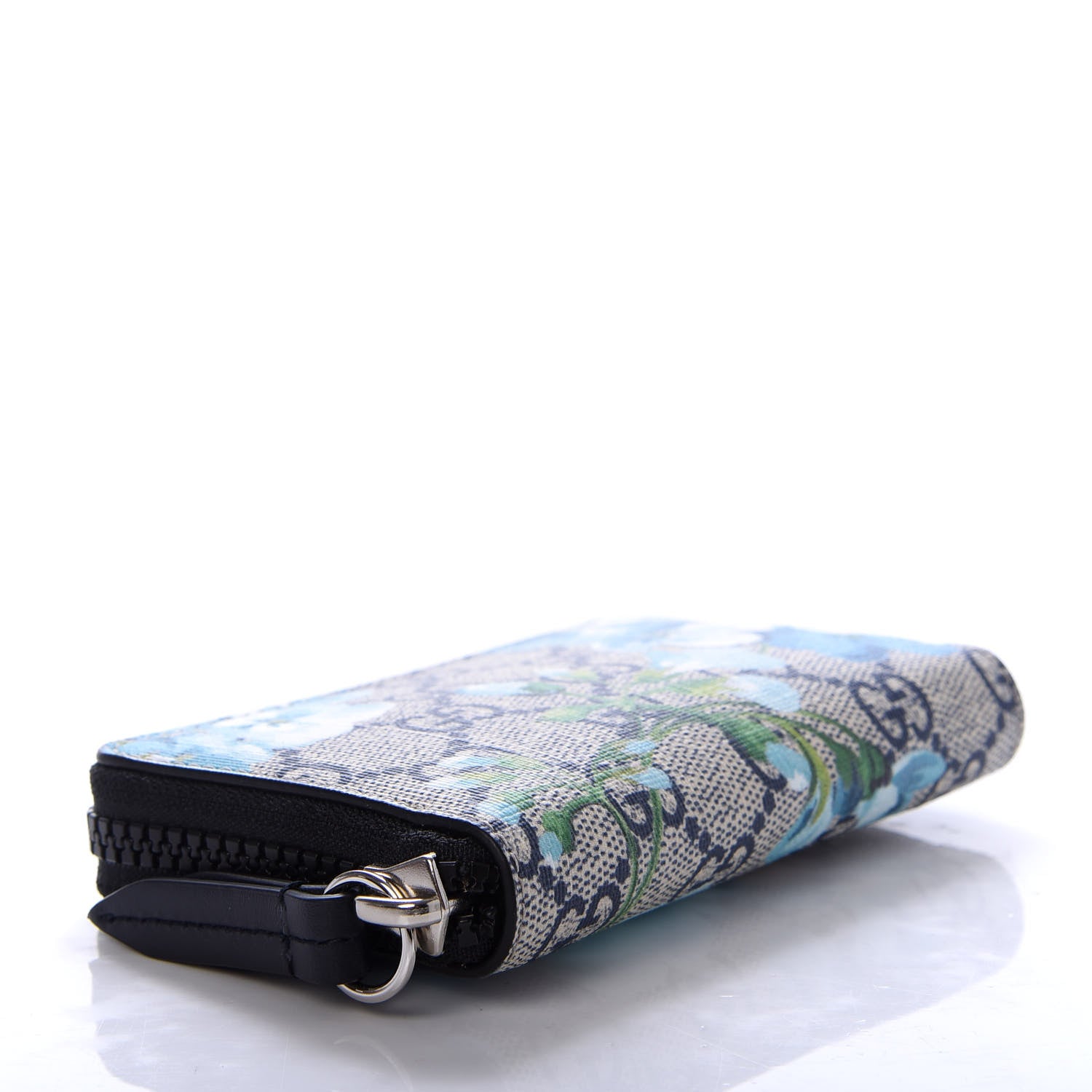 Gucci GG Supreme Monogram Blooms Zip Around Card Case Wallet Beige Blue Navy 4 of 7