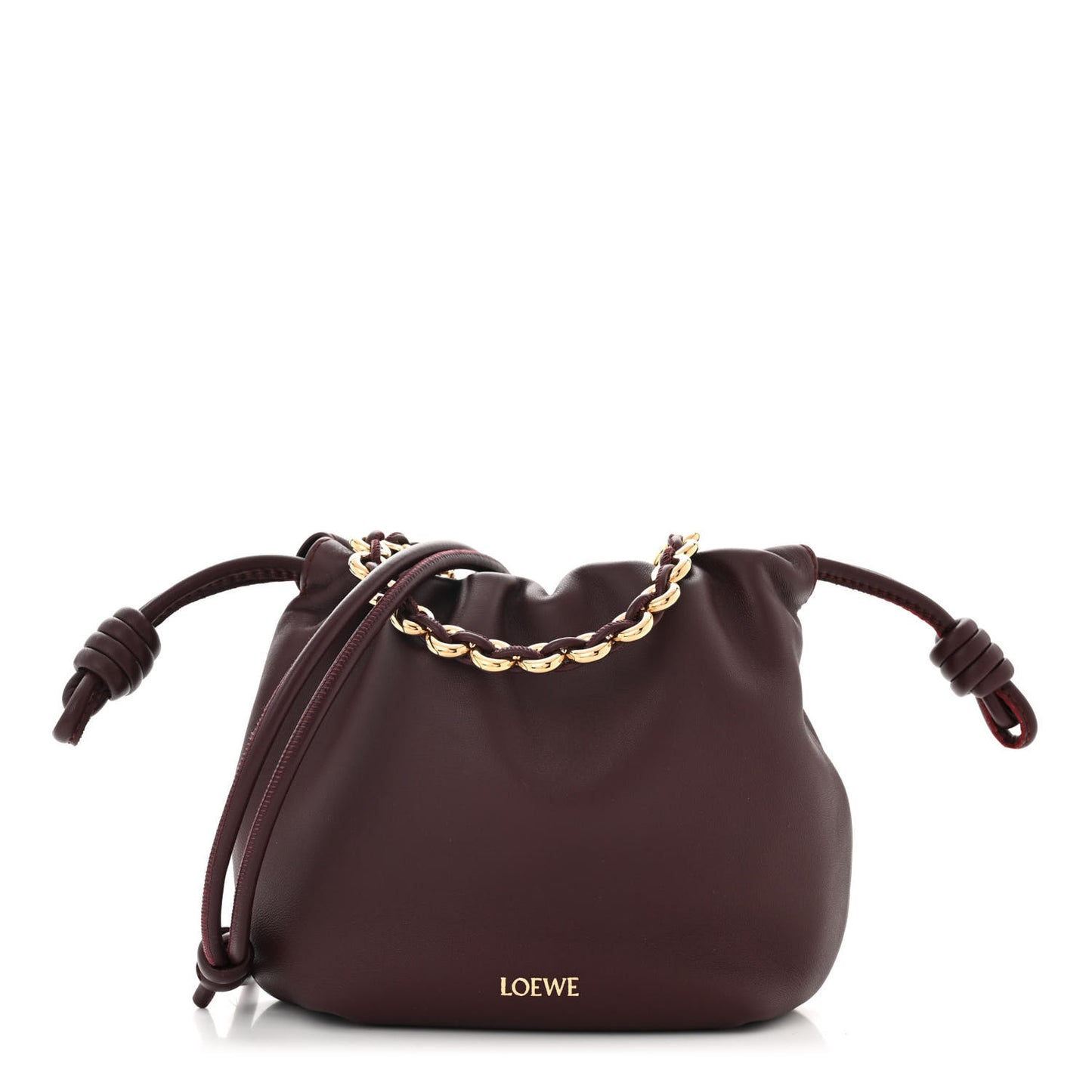Mellow Nappa Donut Chain Mini Flamenco Knot Clutch Dark Burgundy