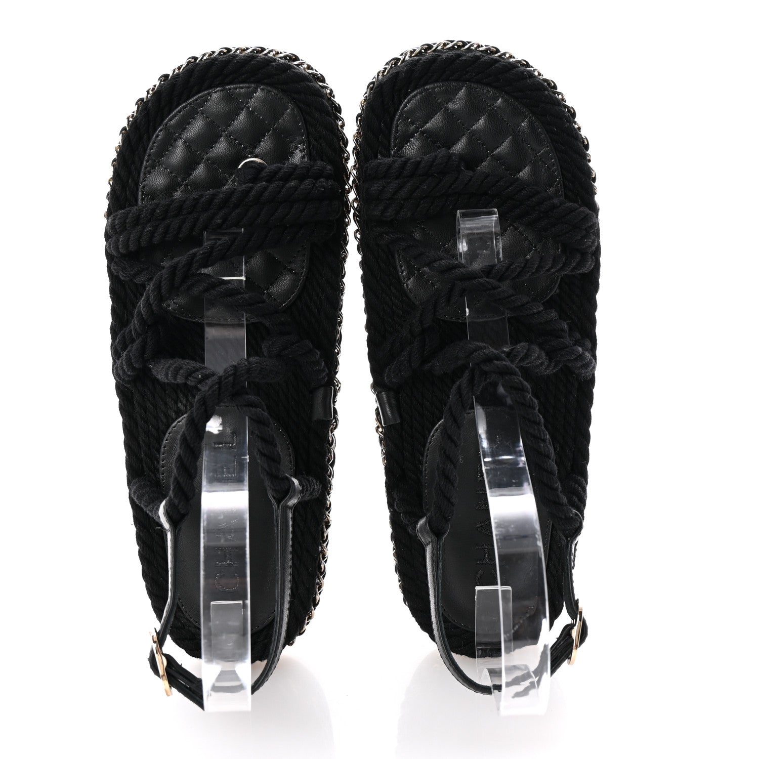 Chanel Lambskin Cord Chain CC Sandals 37 Black 2 of 9