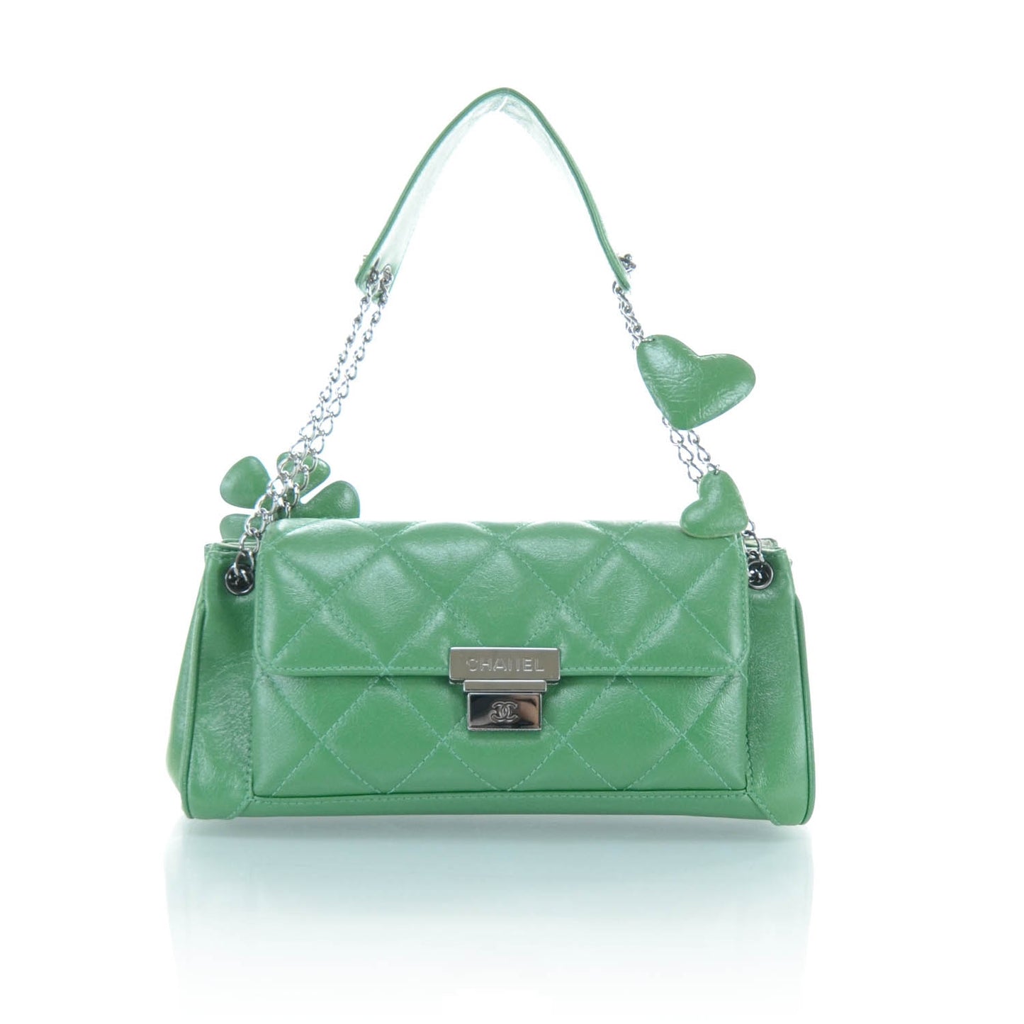 Leather Quilted Heart and Clove Flap Bag Green