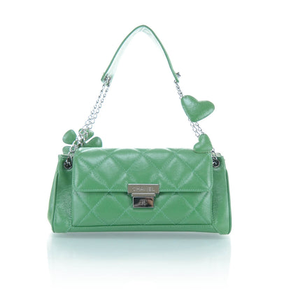 Chanel Leather Quilted Heart and Clove Flap Bag Green 1 of 12