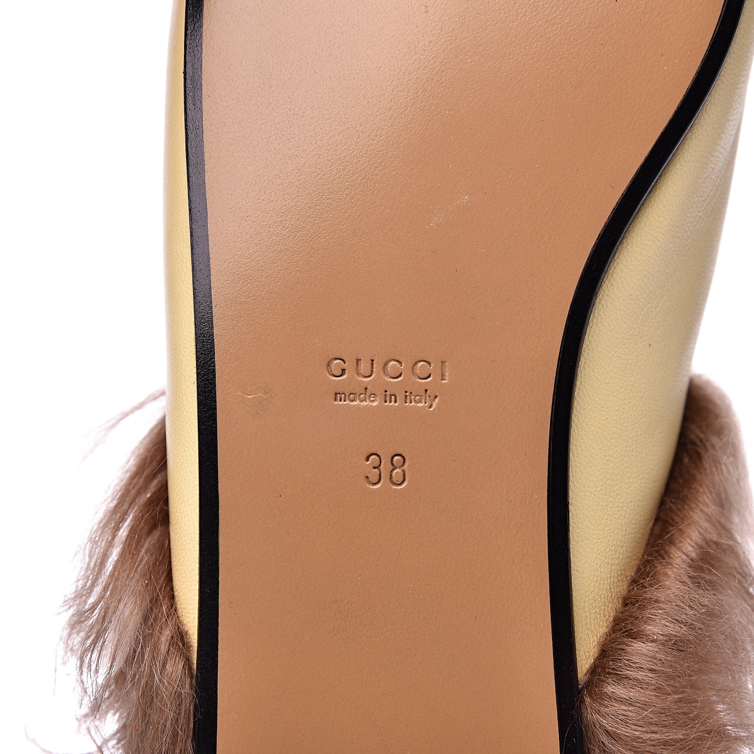 Gucci Malaga Kid Fur Womens Princetown Slippers 38 Burro 7 of 7