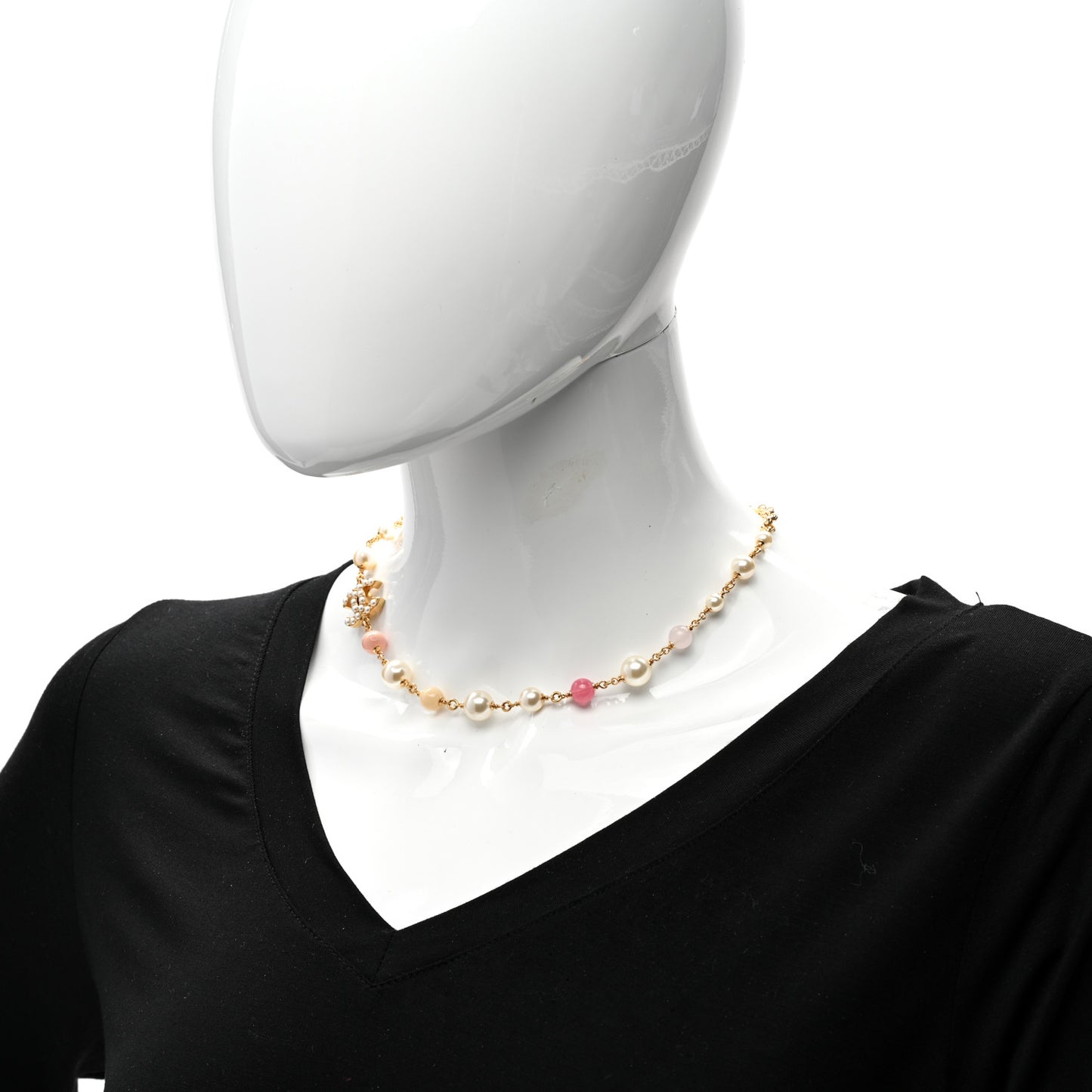 Resin Pearl Crystal CC Choker Necklace Gold Pink White