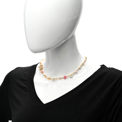 Chanel Resin Pearl Crystal CC Choker Necklace Gold Pink White 2 of 6