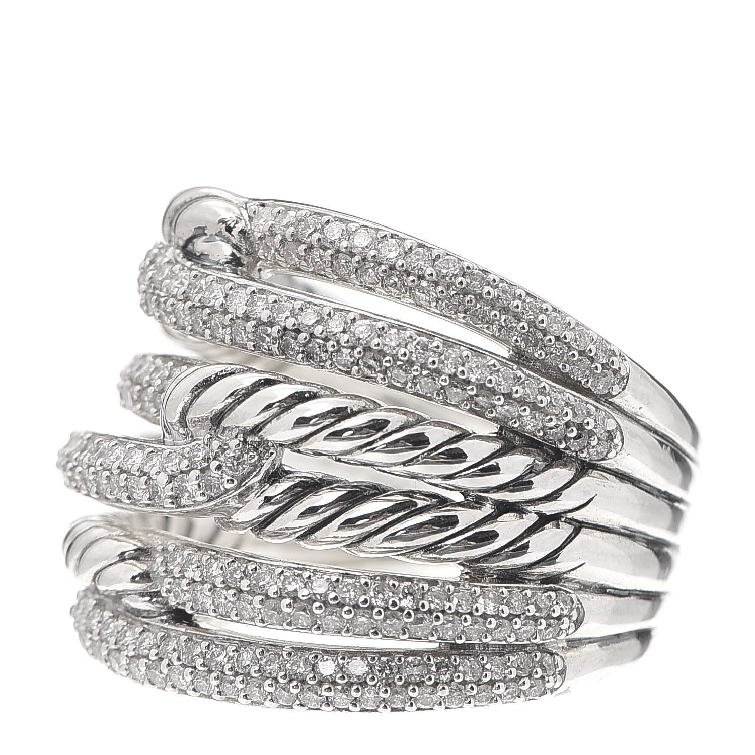 David Yurman Sterling Silver Diamond 19mm Labyrinth Triple Loop Ring 52 6 3 of 5