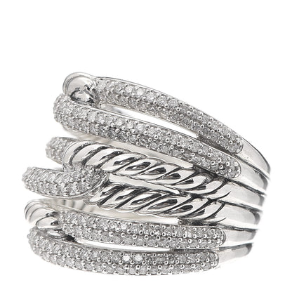 David Yurman Sterling Silver Diamond 19mm Labyrinth Triple Loop Ring 52 6 3 of 5
