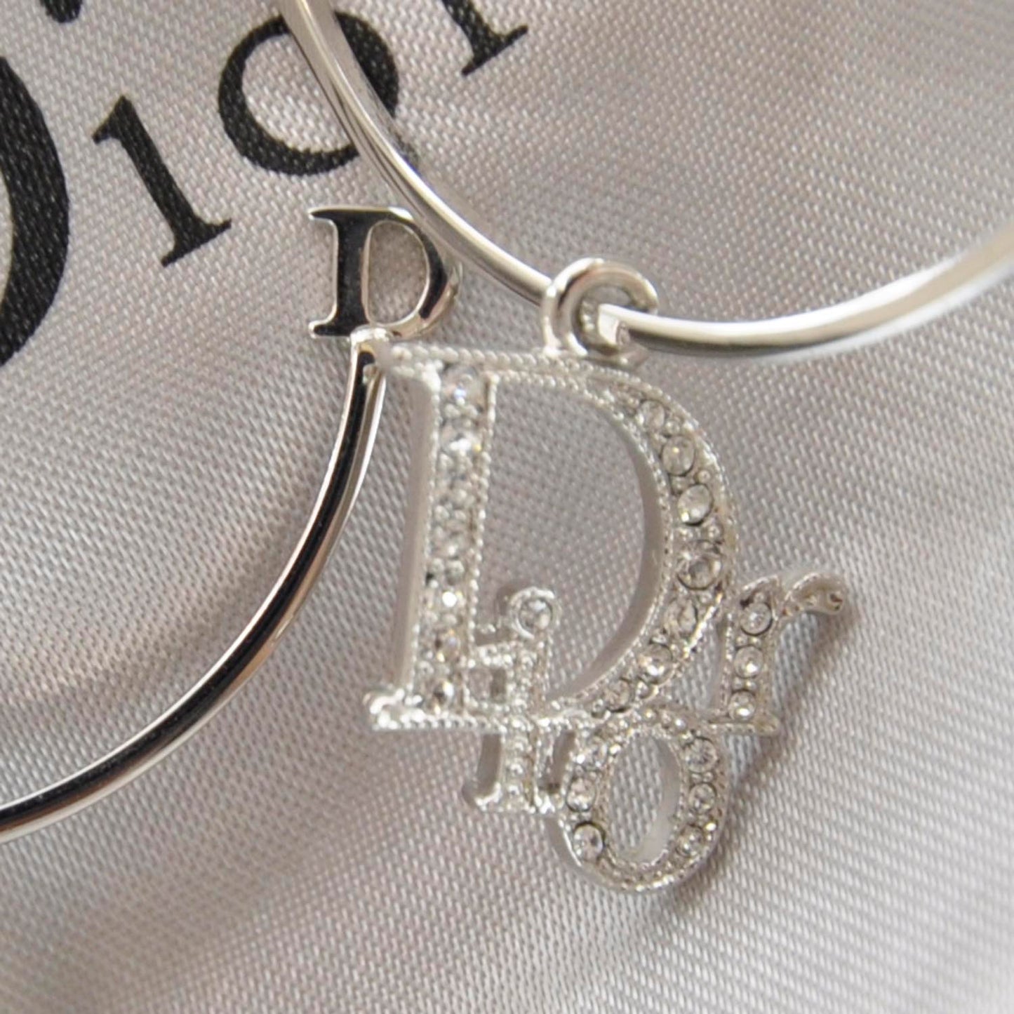 Crystal Logo Hoop Earrings Silver