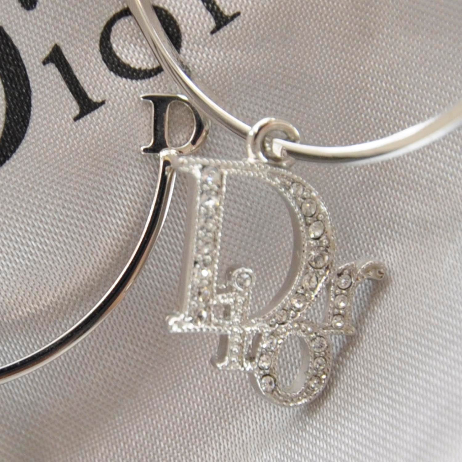 Christian Dior Crystal Logo Hoop Earrings Silver 4 of 4