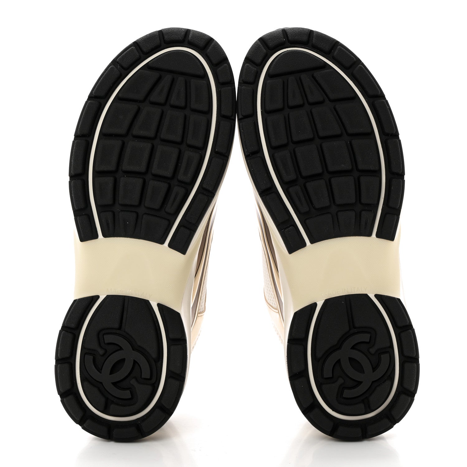 Chanel Fabric Laminated Calfskin Stretch CC Womens Sneakers 38 White Gold Silver 6 of 15