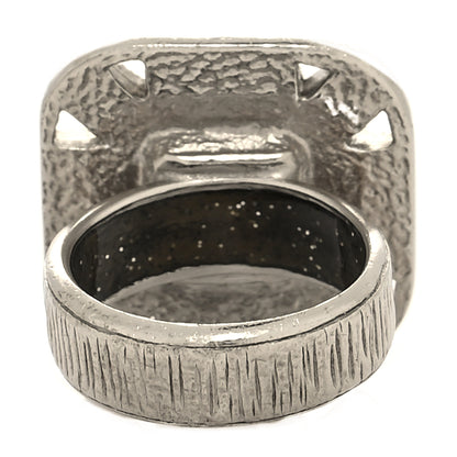 Chanel Metal Crystal Baguette CC Square Ring 53 6.5 Silver 3 of 4