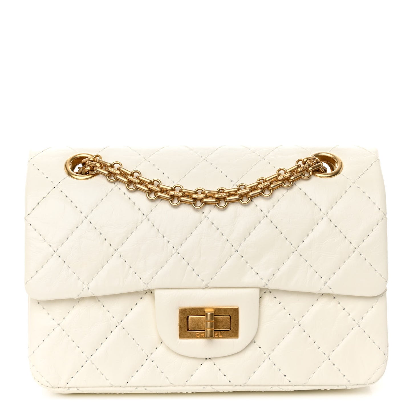 Aged Calfskin Quilted 2.55 Reissue Mini Flap White