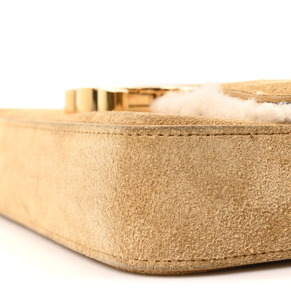 Celine Suede Shearling Triomphe Chain Shoulder Bag Beige 11 of 11