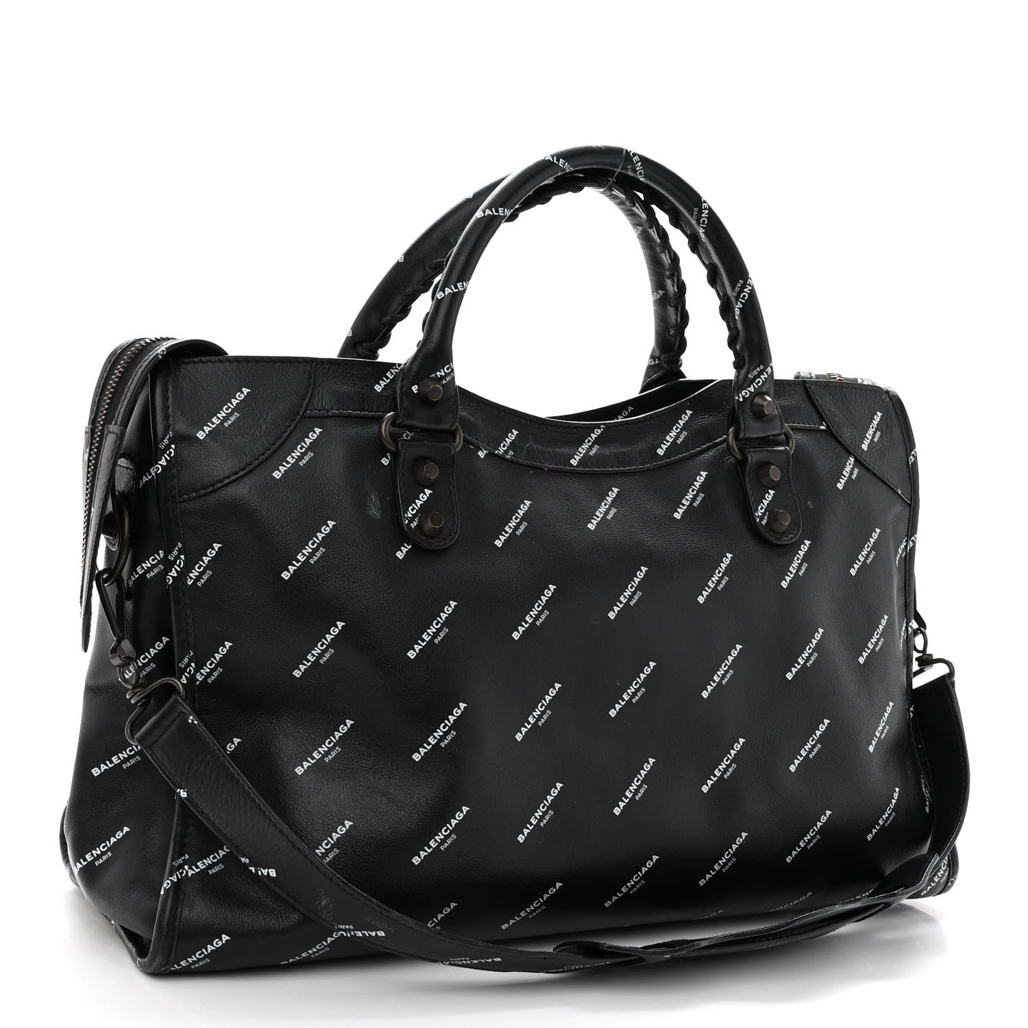 Balenciaga Veau Allover Logo Classic Hardware City Black White 3 of 9