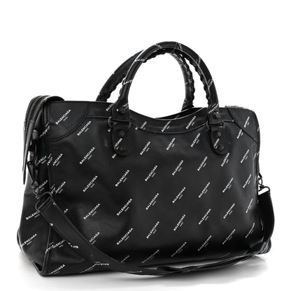Balenciaga Veau Allover Logo Classic Hardware City Black White 3 of 9