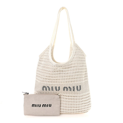 Miu Miu Raffia Effect Linen Logo Ivy Bag White 2 of 10