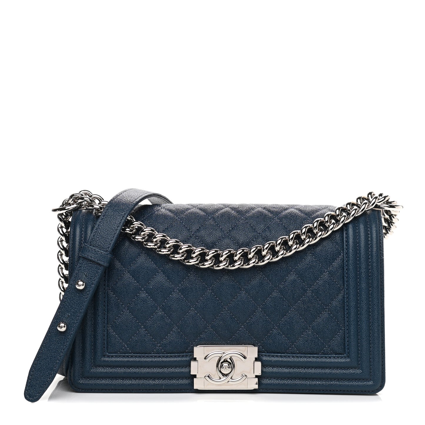 Caviar Quilted Medium Boy Flap Dark Blue