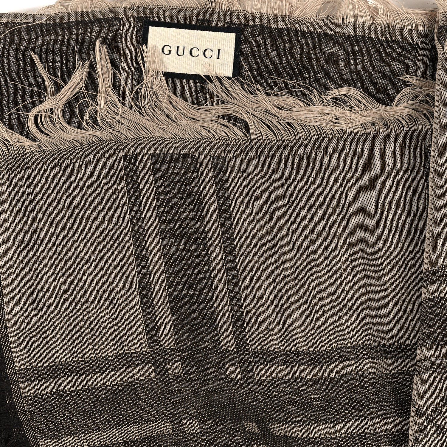 Gucci Wool Silk GG Monogram Diamante Plaid Surviee Shawl Beige Dark Brown 2 of 3
