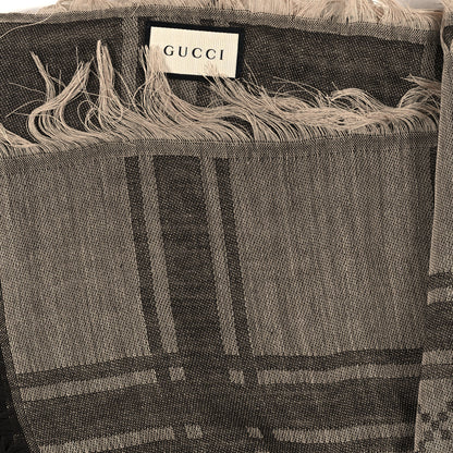 Gucci Wool Silk GG Monogram Diamante Plaid Surviee Shawl Beige Dark Brown 2 of 3