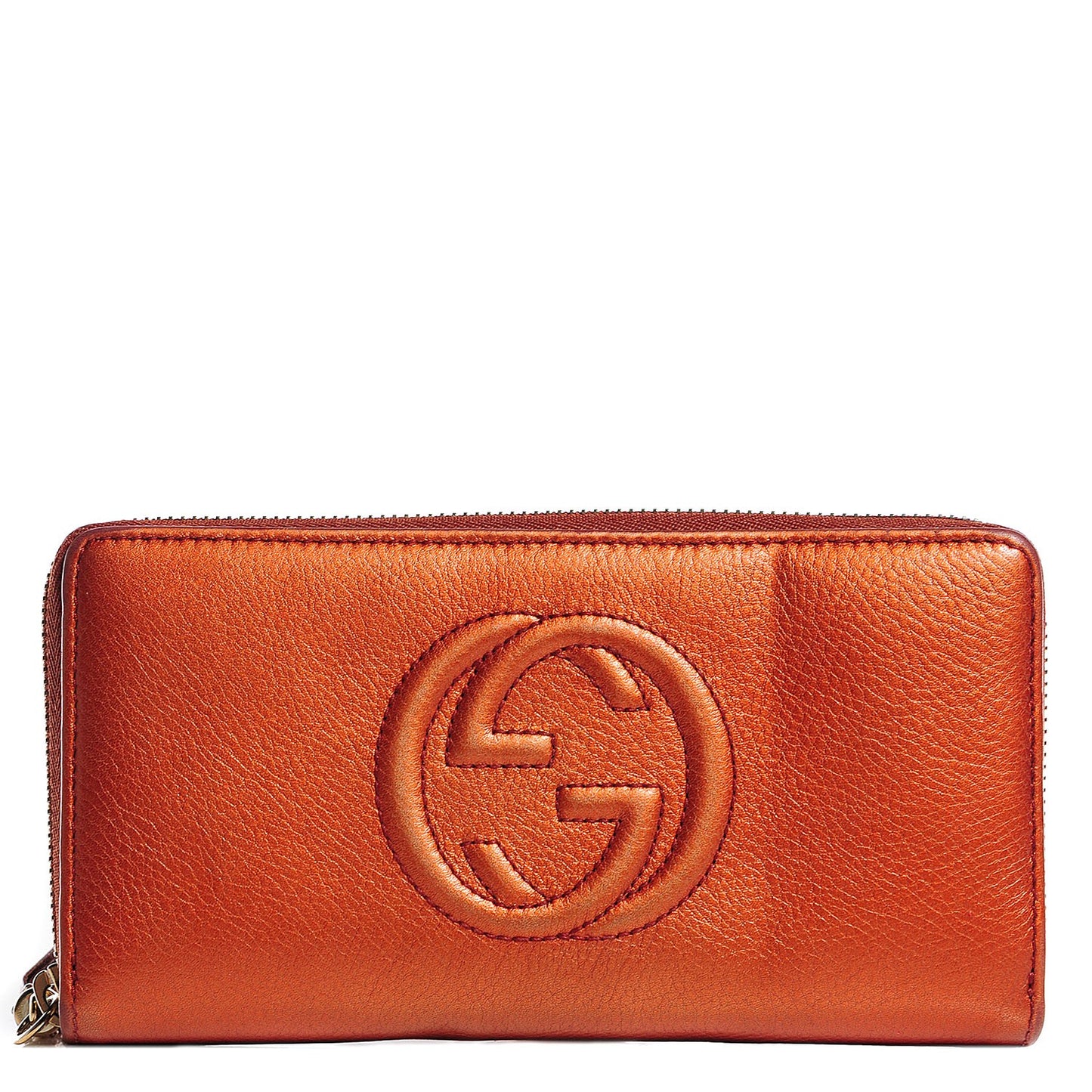 Metallic Calfskin Medium Soho Zip Around Wallet Burnt Orange