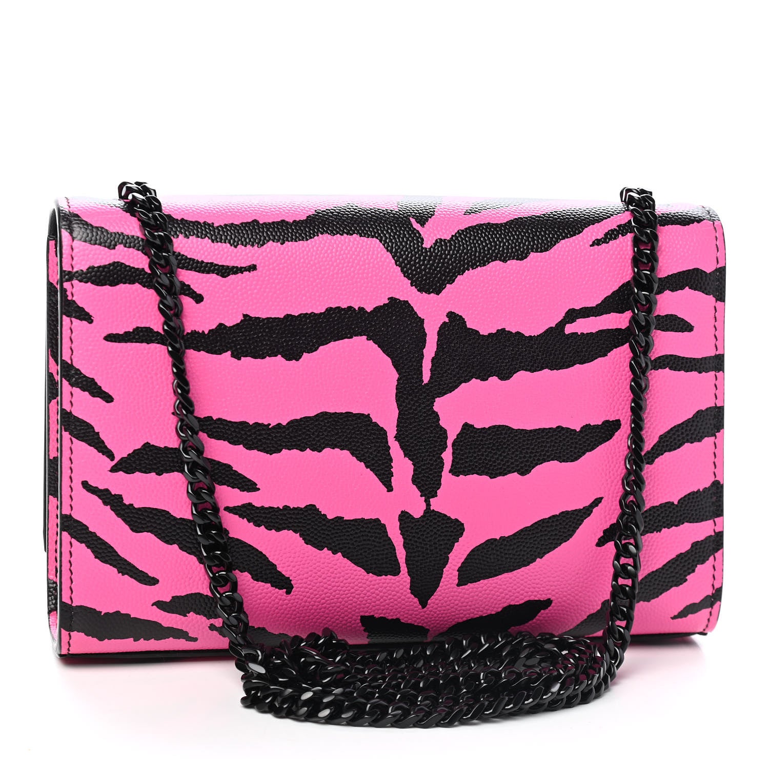 Saint Laurent Grain De Poudre Zebra Print Small Monogram Kate Satchel Fuxia Black 2 of 7