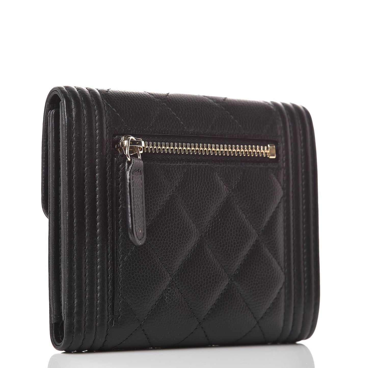 Caviar Quilted Compact Boy Wallet Black