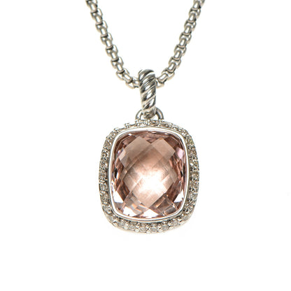 David Yurman Sterling Silver Diamond Morganite 12mm Noblesse Pendant Necklace 4 of 5