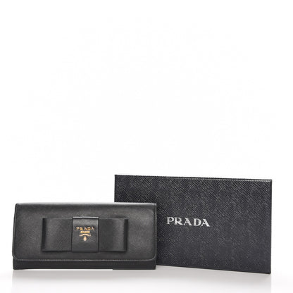Prada Saffiano Bow Continental Wallet Nero Black 7 of 7